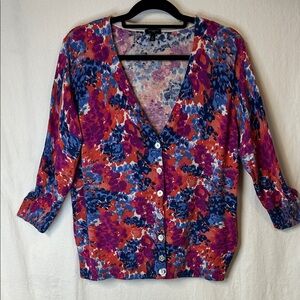 Talbots Women’s Lightweight Cardigan Size 1X Colorful Fuchsia Blue Orange